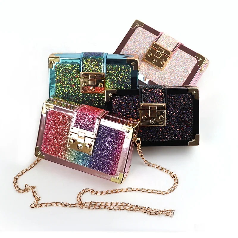 

New Fashion Shoulder Bag With Chain Sequin Bags Girls Box Purse Handbag