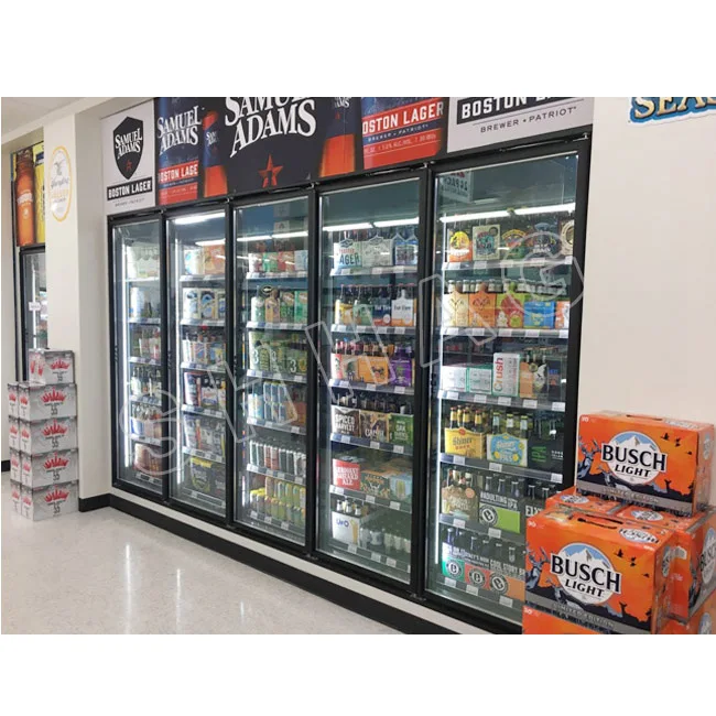 

Walk in cooler with display glass doors/shelving/condensing unit, Black/sliver/golden