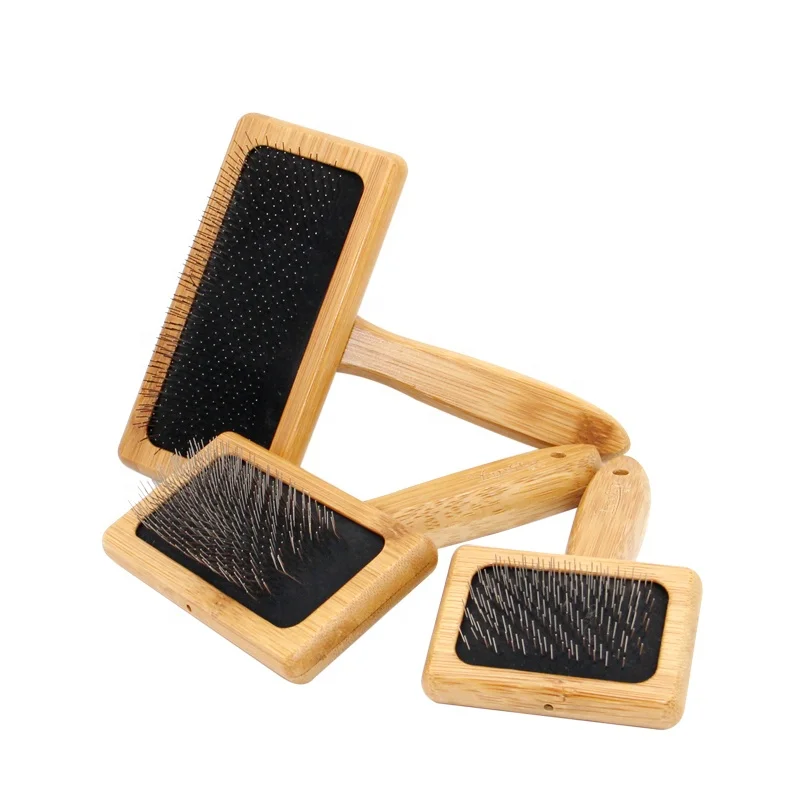 

Factory Wholesale Custom Logo Bamboo Wood Pet Pin Brush Cat Dog Grooming Slicker Brush