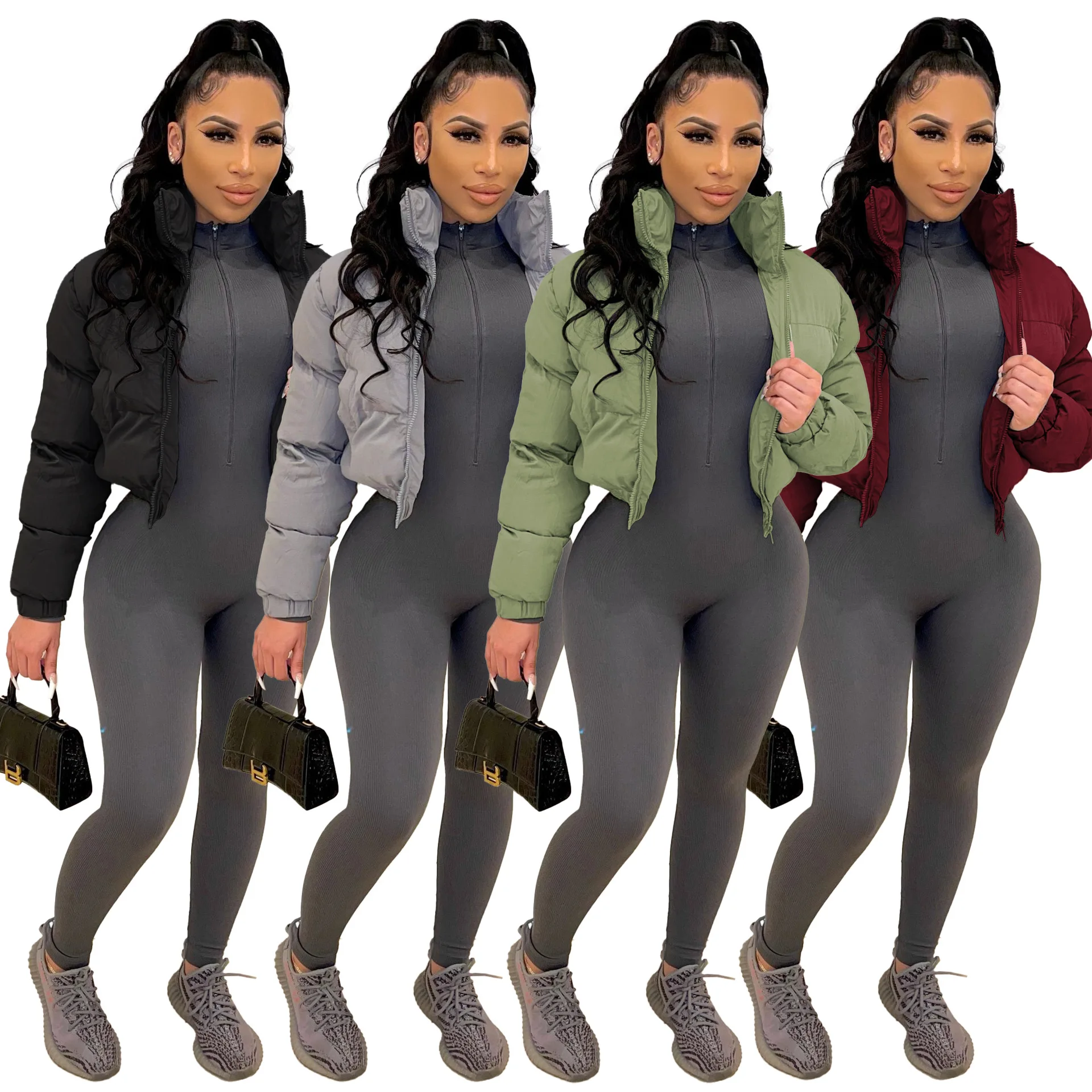 

YD Fashion solid color short winter jacket puffer coats women warm puffer jacket