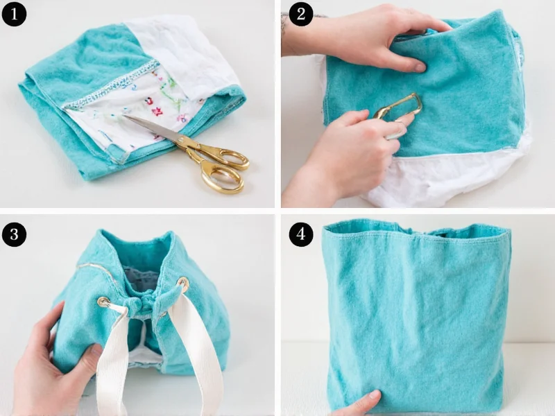 Step-by-step t-shirt tote bag upcycling tutorial