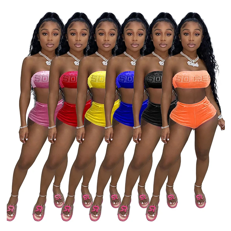 

H1652 New Tube Top Yoga Workout Shorts High Quality Women Clothing Sexy Two Piece Sets