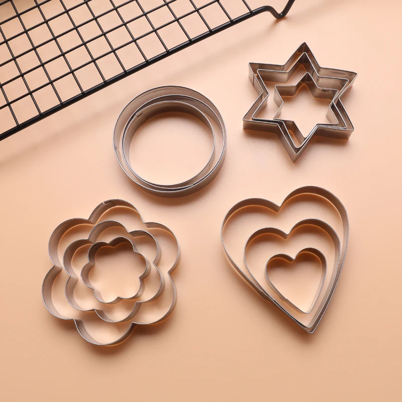 

12pcs/Set Stainless Steel Biscuit Mold Heart Star Round Flower Shape Cookie Cutter