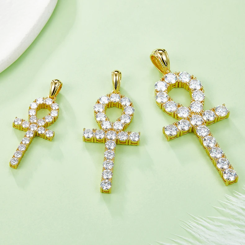 

J002 Chinese Jewelry Simple Designs Yellow Gold Plated 925 Sterling Silver 3mm 4mm 5mm VVS Moissanite Catholic Cross Pendant