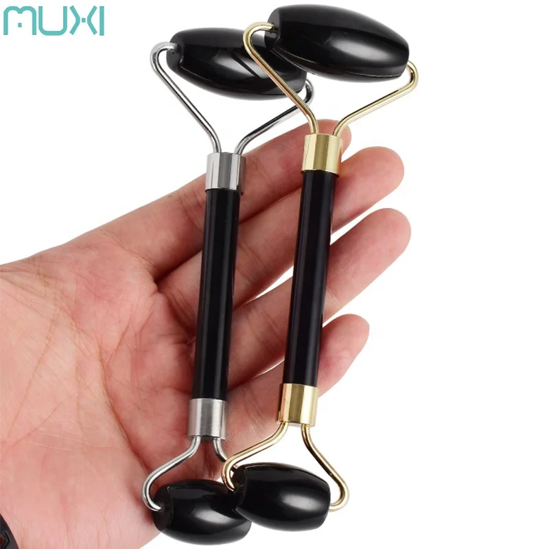 

Luxury Natural Black Obsidian Facial Jade Roller Massage With Box Package