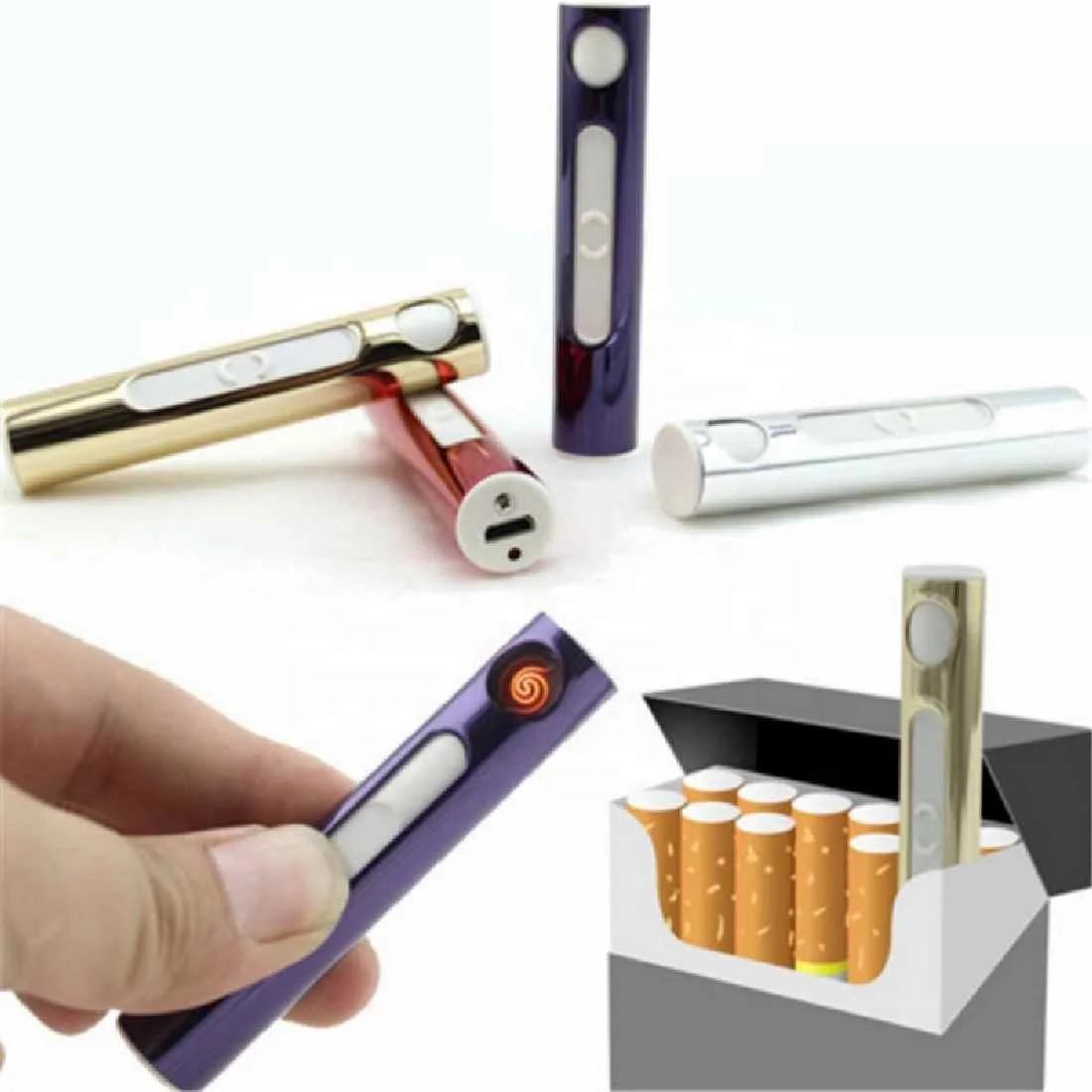 

USB Lighter Electronic Rechargeable Tobacco Cigarette Lighter Flameless Cigar windproof gold metal pipe torch lighter