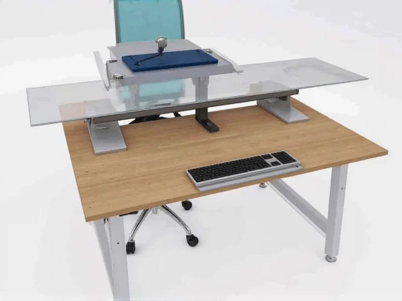 Ergonomic craft table setup with proper height demonstration