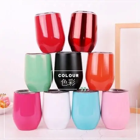 

Hot selling cups in Amazon double wall stainless steel wine tumbler glitter egg shape mugs with sliding lid