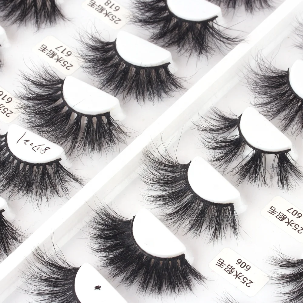 

100% Handmade 25mm mink eyelash distributors customized diamond eyelash box packing false 25mm mink eyelashes vendor