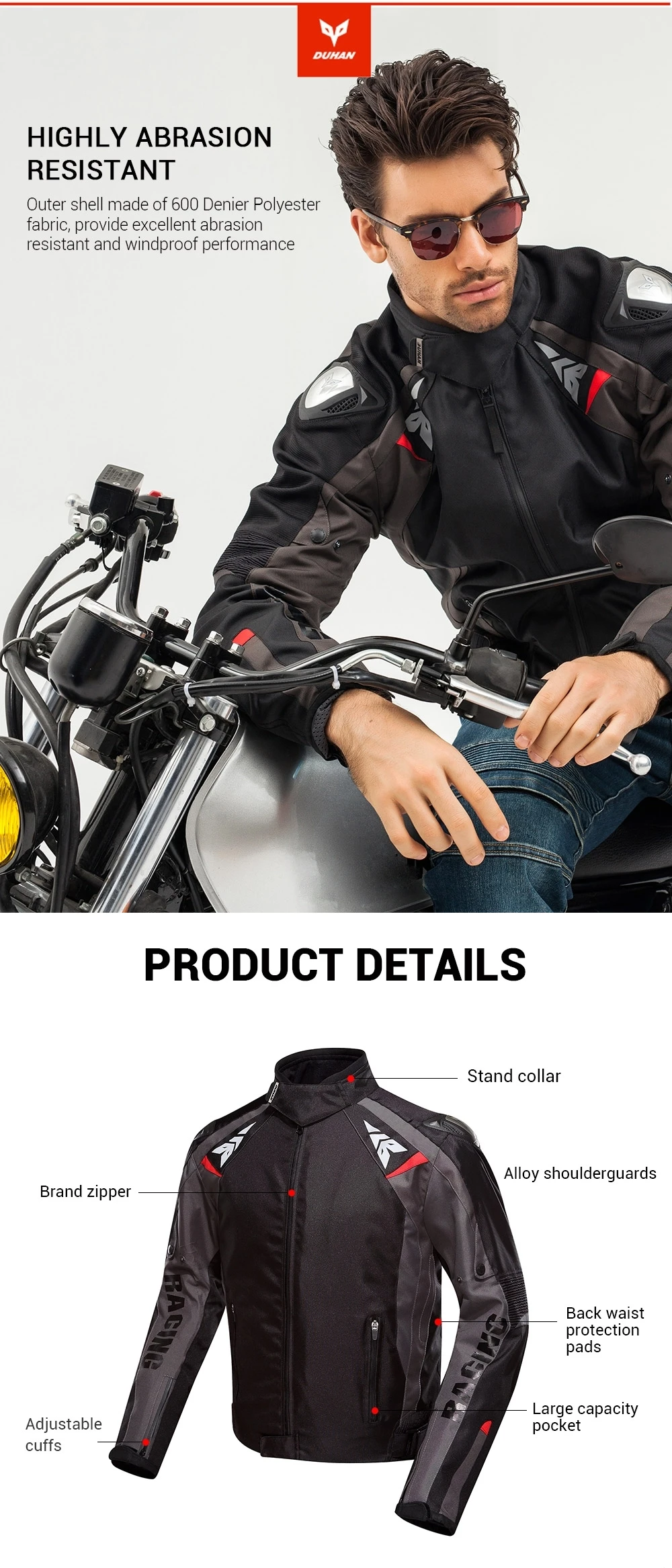 DUHAN Waterproof Motocross Jacket Polyester 600D Full Body Protective Gear Motorcycle Jacket For Autumn Winter
