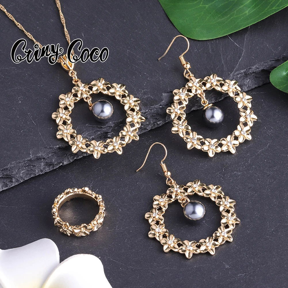 

Cring CoCo New Arrivals Pendant Guam 14k gold Small Flower necklace Wholesale polynesian Set Hawaiian jewelry