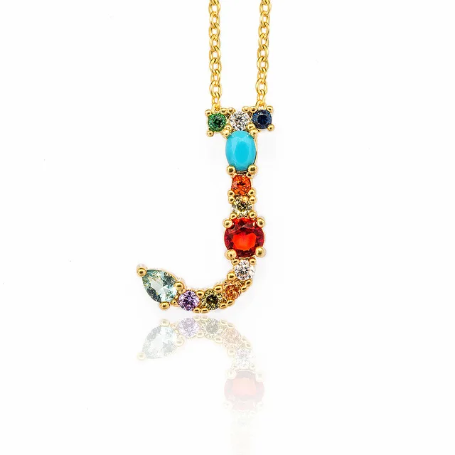 

Girlfriend Gift Accessories Gold Color Initial Multicolor CZ Necklace Cubic Zirconia Name Letter Necklace For Women, Picture