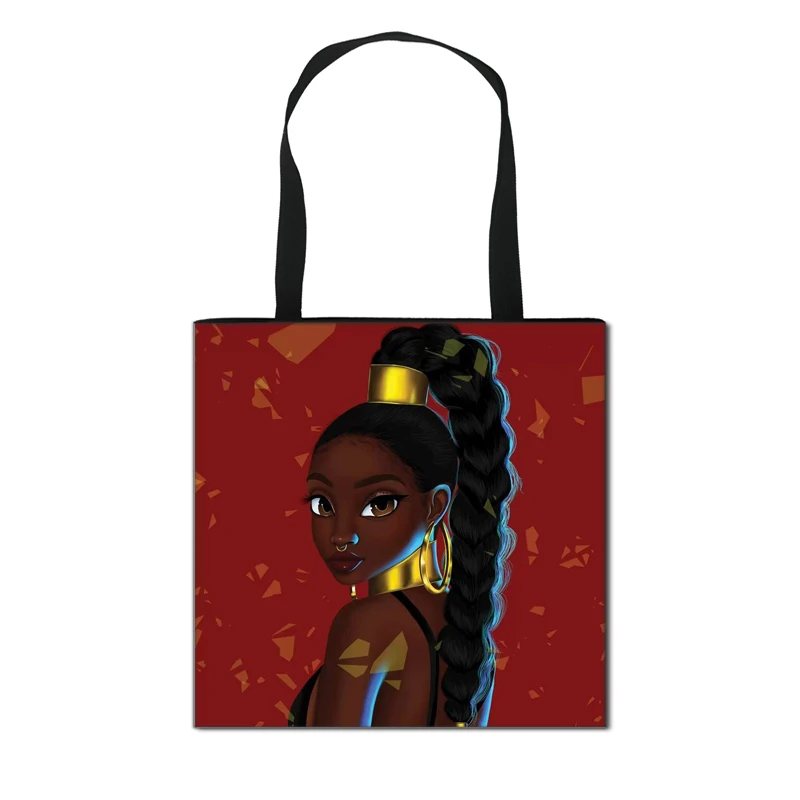 

Tote Bags Women Foldable Shopping Bag Ladies Black African American Girls Printing Shoulder Shopper Bags, Customizable
