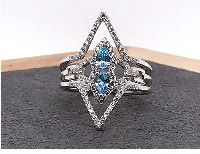 product-BEYALY-High End Blue Stone Brazilian Gemstone Jewelry Geometric Rings-img