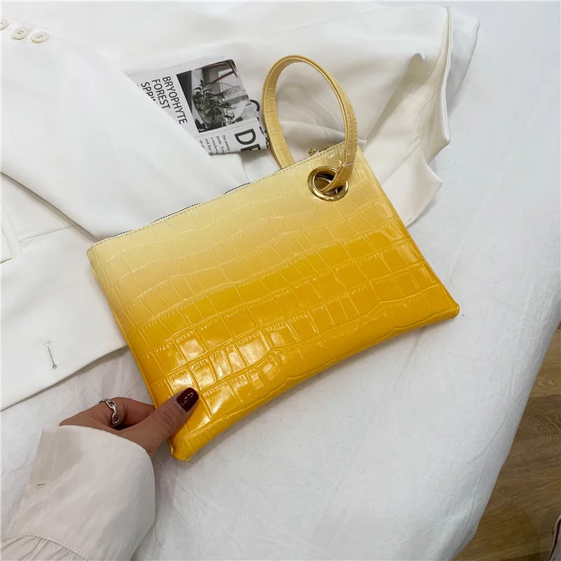 

2021 New PU material gradient crocodile zipper handbag wholesale girls shopping wallet and phone handbags, 4 colors