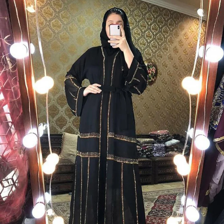 

African Women's 2020 New Muslim Bat Sleeve Tunic Cardigan Hot Rhinestone Patchwork Mesh Long Skirt