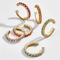 

2019 New Fashion Rainbow Diamond Earrings 6 Pcs A Set Gold Ear Cuff Ear Wrap Invisible Clip On Hoop Earrings Jewelry For Women