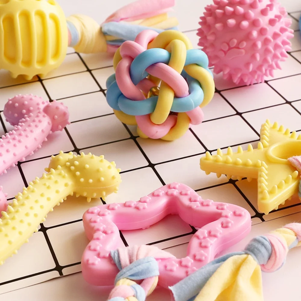 
2020 wholesale interactive pink rubber tooth cleaning dog chew ball pet toys 