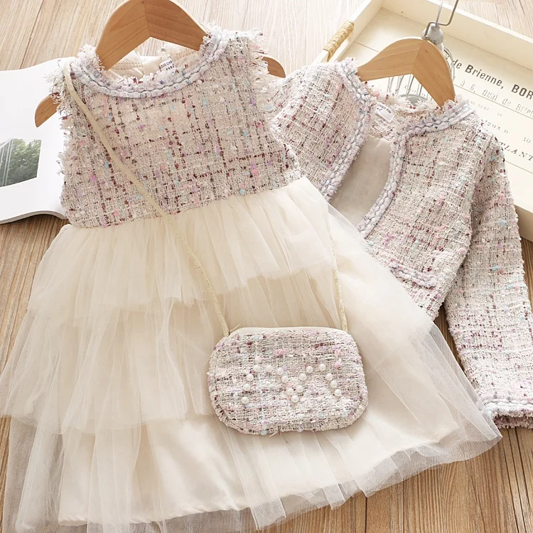 autumn baby girl clothes set coat with girls dress tutu tulle dresses fashion korean wholesale children clothing boutiques