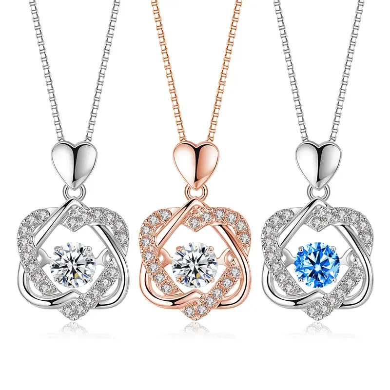 

Dropshipping Gift Dancing Heart Love 925 Sterling Silver Jewelry Heartbeat Blue Stone Pendant Necklace Gift