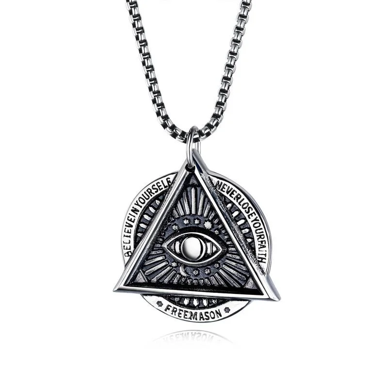 

Fashion Triangle Round Eye Pendant Necklace Black Stainless Steel Personalized Long Male Punk Charm Cool Jewelry Necklaces