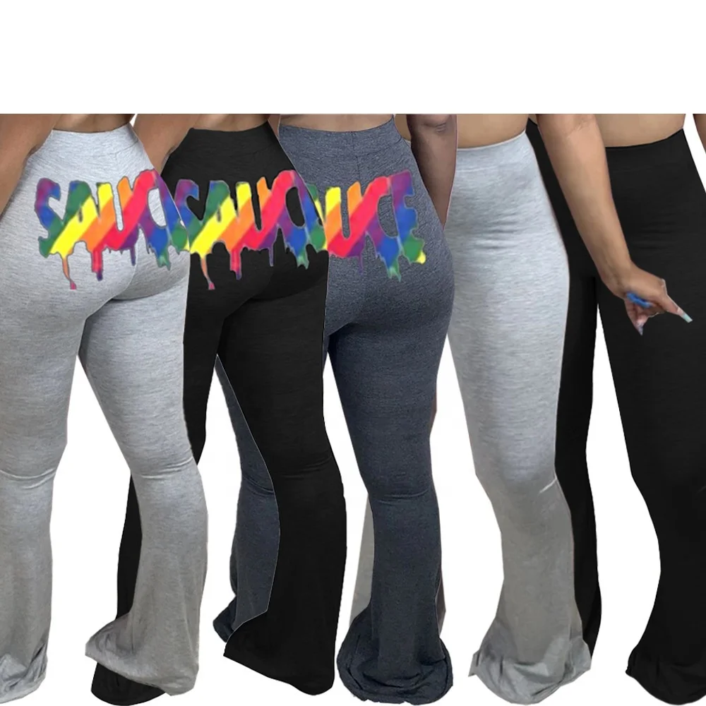 

Leggings Channel Color Block Printed Split Hem For Flared Trousers Bell Bottom Black And White Pants Women, As shown