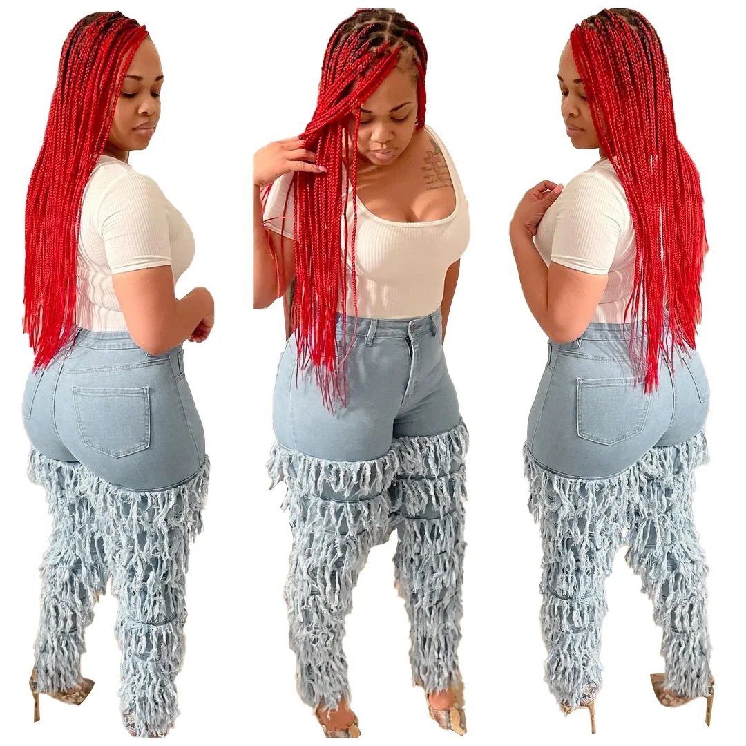 

2021 New Arrivals Hot Selling Ladies Tassel Fashion Ankle Length Women Denim Jeans