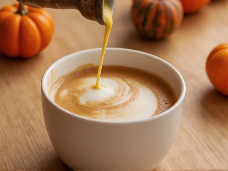Pumpkin creamer poured into coffee with foam