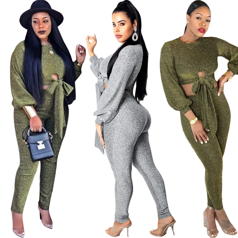 

2020 Autumn Fall Women s 2 Piece Outfit Sexy Two 2 Piece Set s Women Crop Top Pants Set Women