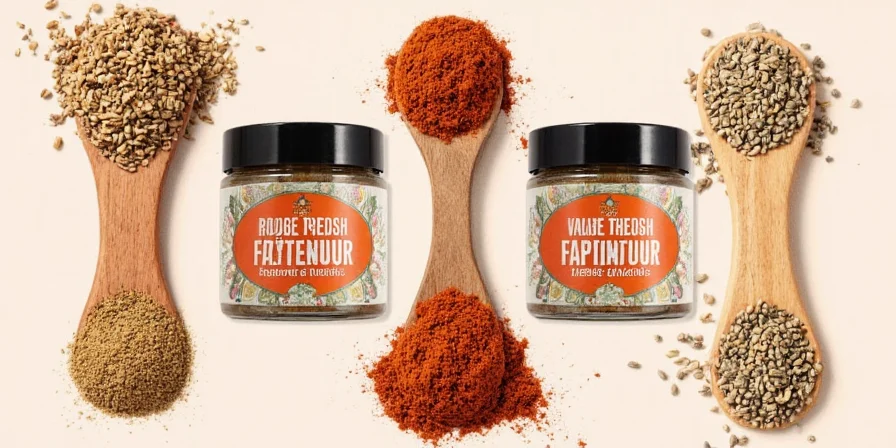 Spices arranged in rainbow colors