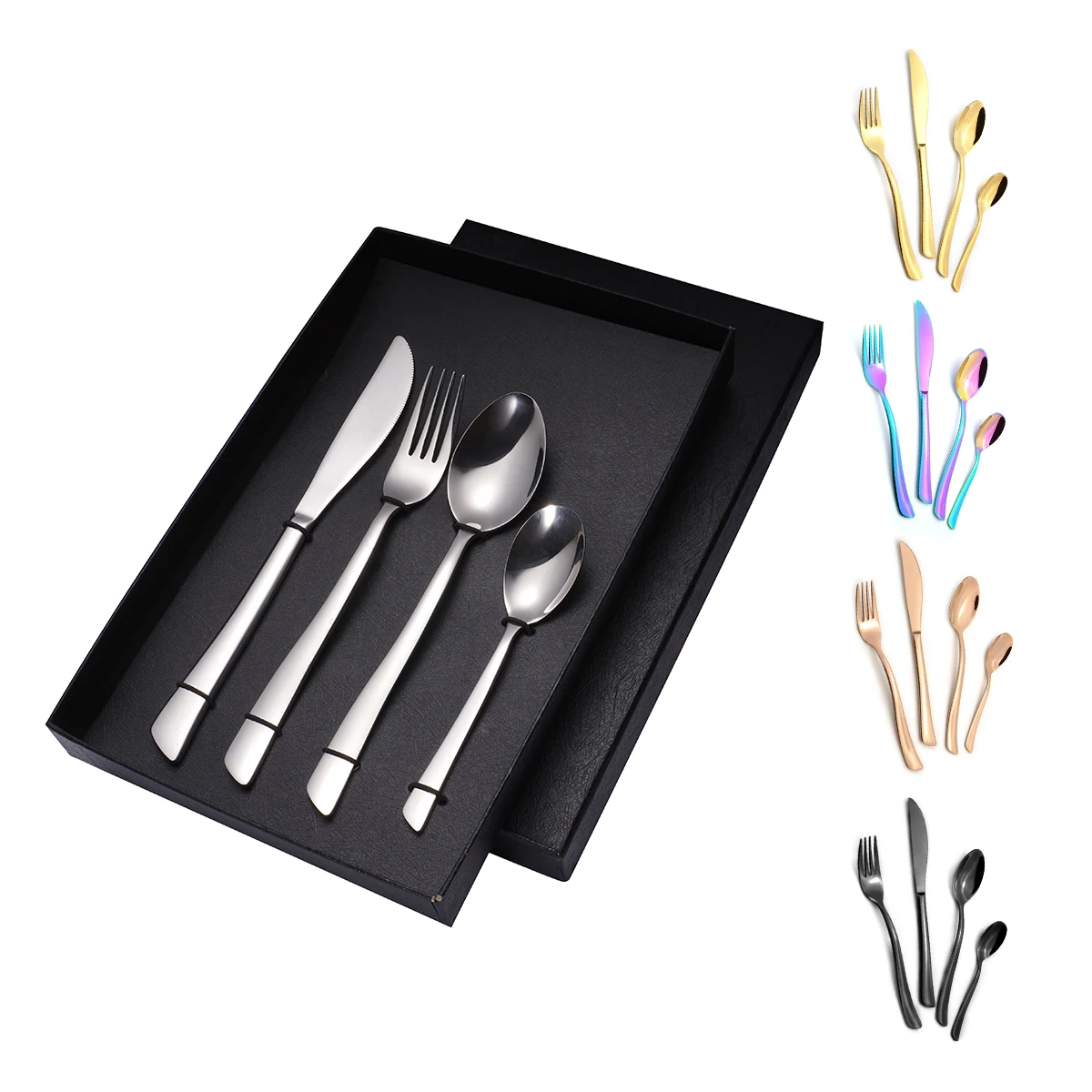 

Stainless Steel Gottinghen Flatware Portable Wedding Polished Knife Spoon Fork Set 4Pcs Gold Luxury Cutlery Set With Gift Box, Silver