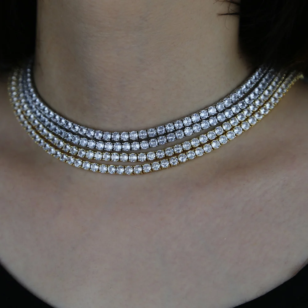 

New hip hop choker styles 5A iced out bling cz tennis chain necklace sparking bling wedding engagement bridal choker 15" 16", Black