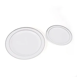 Image of Factory direct cheap round ps plastic dishes disposable silver plate 30pcs 7.5" and 30pcs 10.25