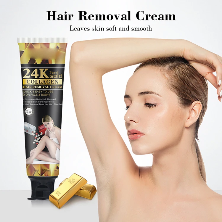 

100ml Thigh Arm Leg Armpit Chest Face Body 24K Gold Collagen Hair Removal Cream For Men women