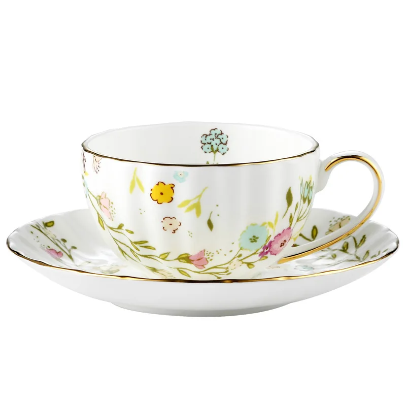 

Amazon hot sale British floral coffee mug espresso cup and saucer gold rim pumpkin ceramic tea cup set, Customized color