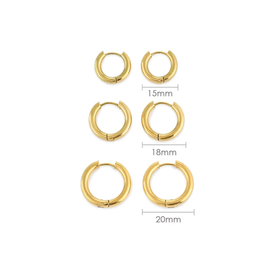 Simple Stainless Steel PVD 14K Gold Plated High Polish 3MM Wide Wire Circle Earrings Hoop Earring Jewelry For Women