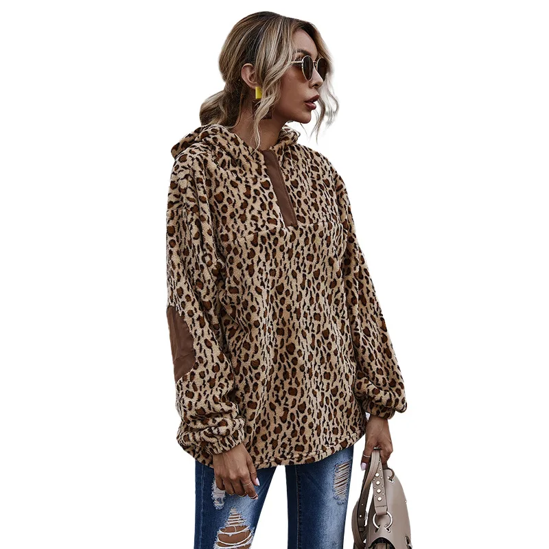 

2020 New fashion Winter women Leopard printed Hooded short jacket Ladies faux fur coat jacket