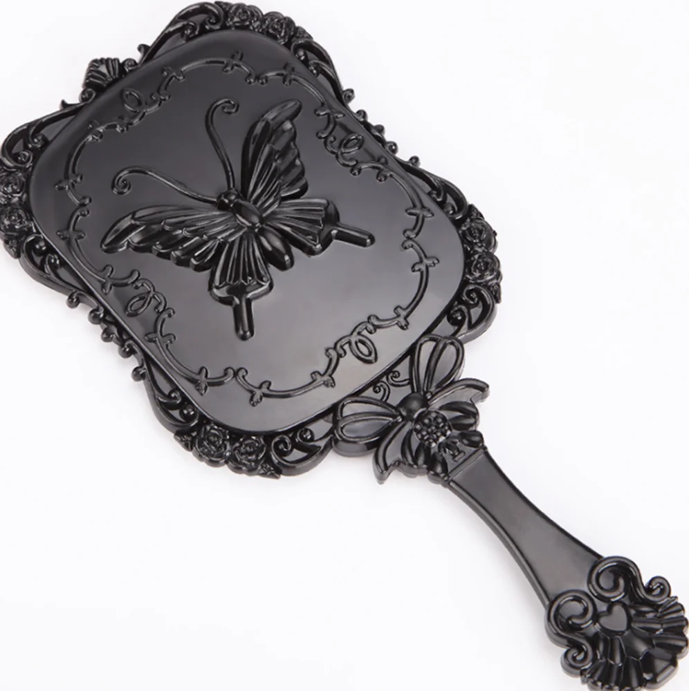 

wholesale vintage embossed butterfly makeup hand mirror in cheap price, White/black