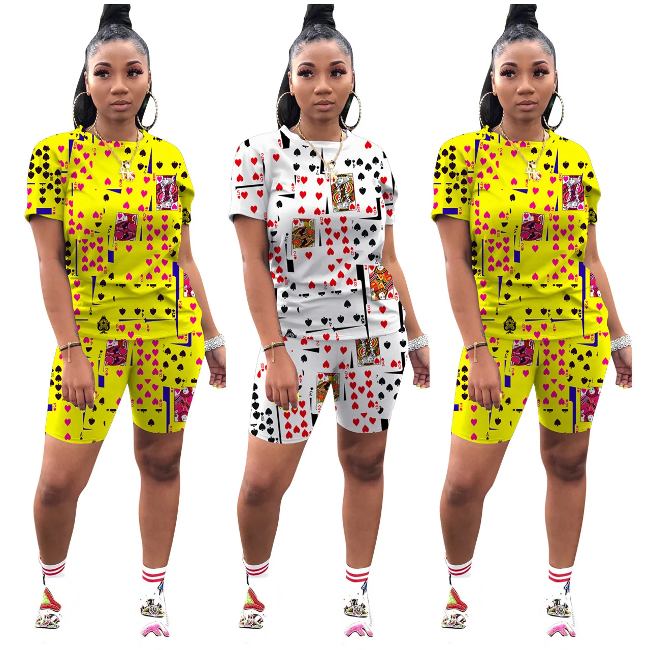 

Factory Direct sales, high quality casual fashion loose poker printing two-piece set cross-border Woman Tracksuit clothing