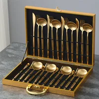 

Luxury 304 Portuguese gold-plated stainless steel flatware set western steak knife fork spoon 24pcs gift set