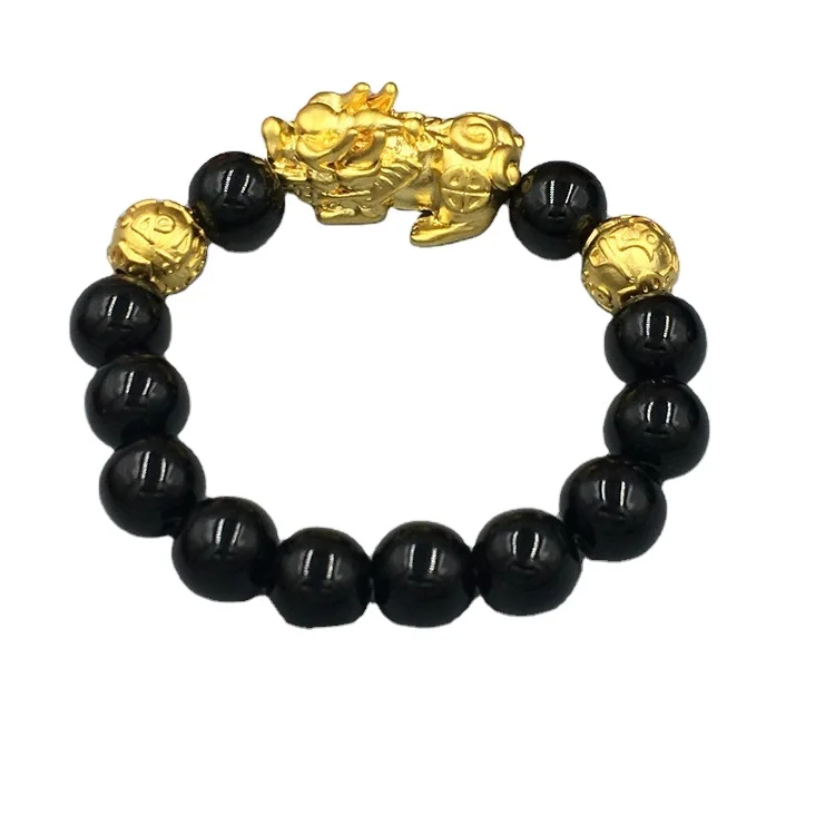 

Wholesale Euro Coins Vietnam Sand Gold Obsidian Prayer Beads SixCharacter Mantra Brave Bracelet Men And Women Couple Jewelry