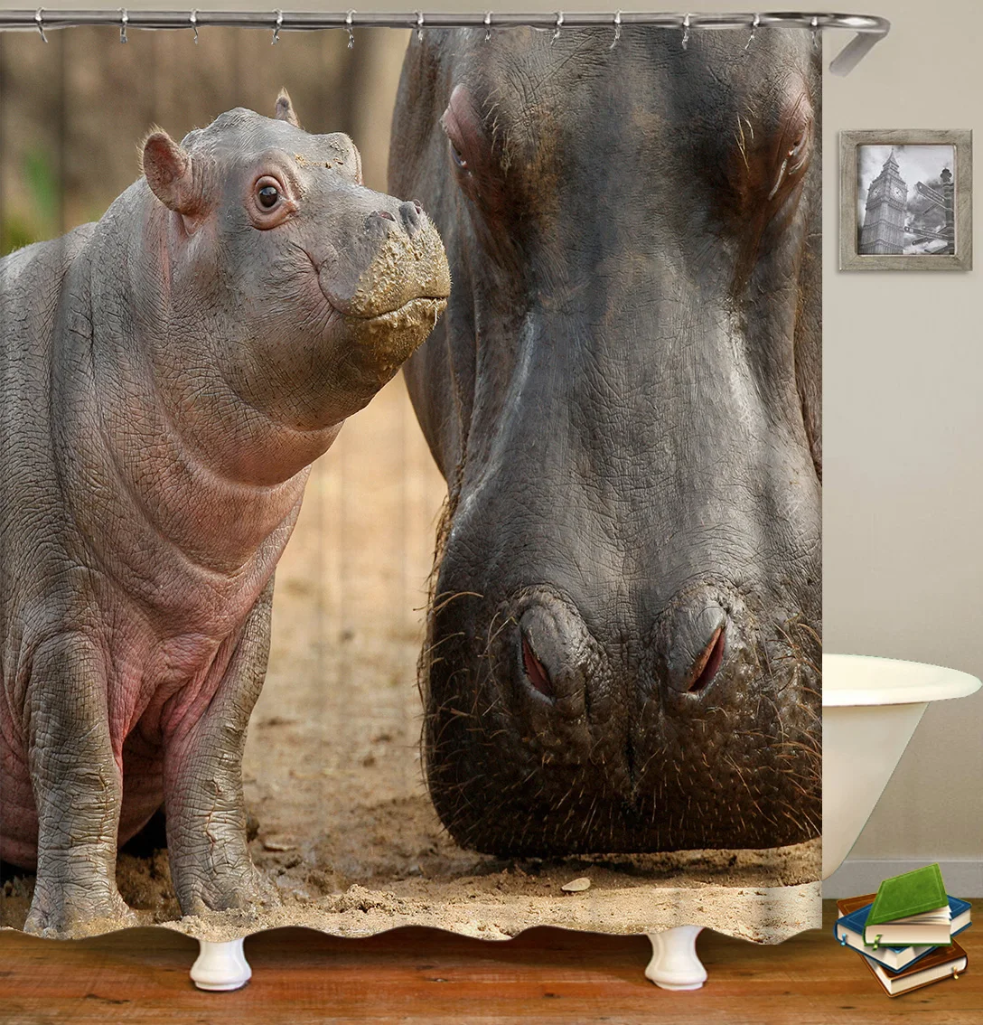 

Customized Polyester Fabric Bathroom Curtain Waterproof Thick Grey, Wild Animals