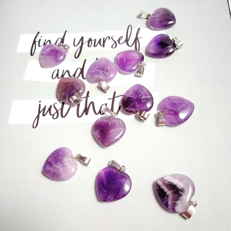

Gift items 925 sterling silver amethyst heart pendant necklace stone pendants jewelry, Natural color pendant