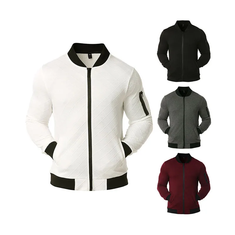 

Man Jackets Latest Look Jacquard Weave Poly Cotton Blending Jacket Fall Leisure Outwear Coat Breathable Baseball Bomber Jacket, Black/maroon/gray/white