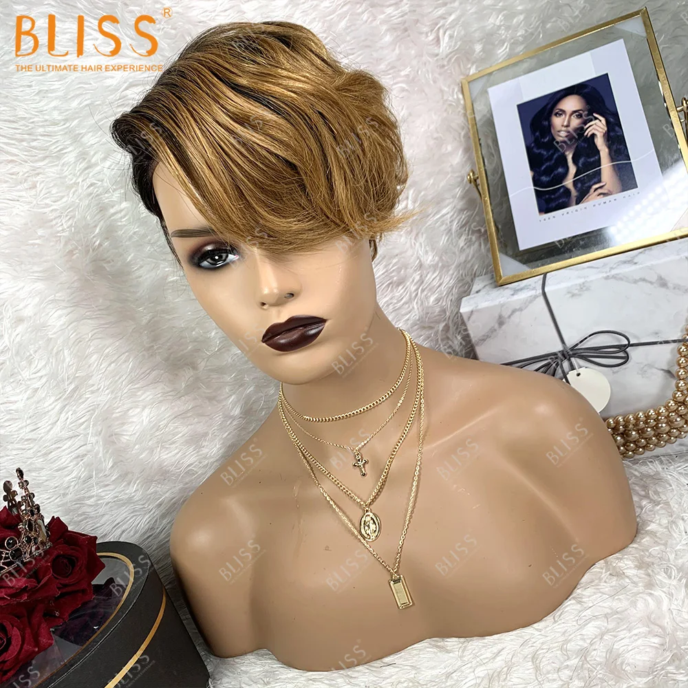 

Bliss Emerald Short Pixie Cut Human Hair Wig t1b/30 Virgin Brazilian Cuticle Aligned Wig Perruques Naturelles Courtes