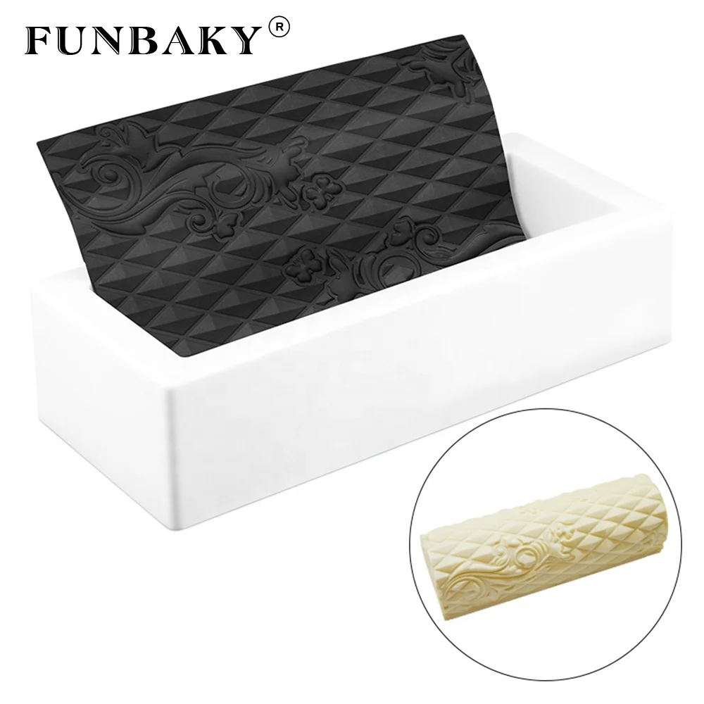 

FUNBAKY Durable cake decorations kits lace mat pattern embossing nonstick baking silicone mold grid diamond lattice tools, Customized color