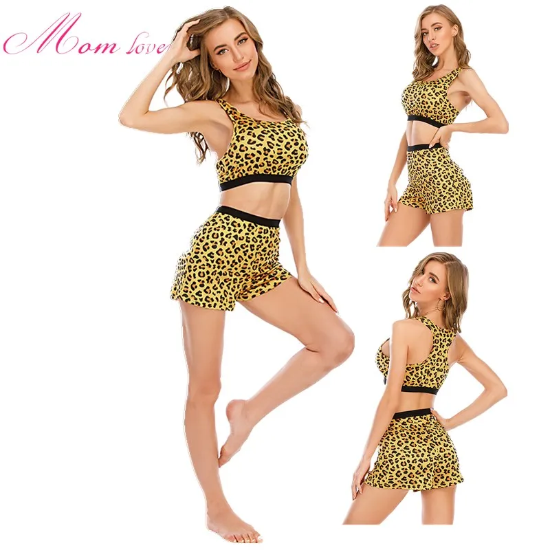 

Summer tank top Leopard pattern women 2pc sets sports yoga women sexy pajamas 2pcs set woman