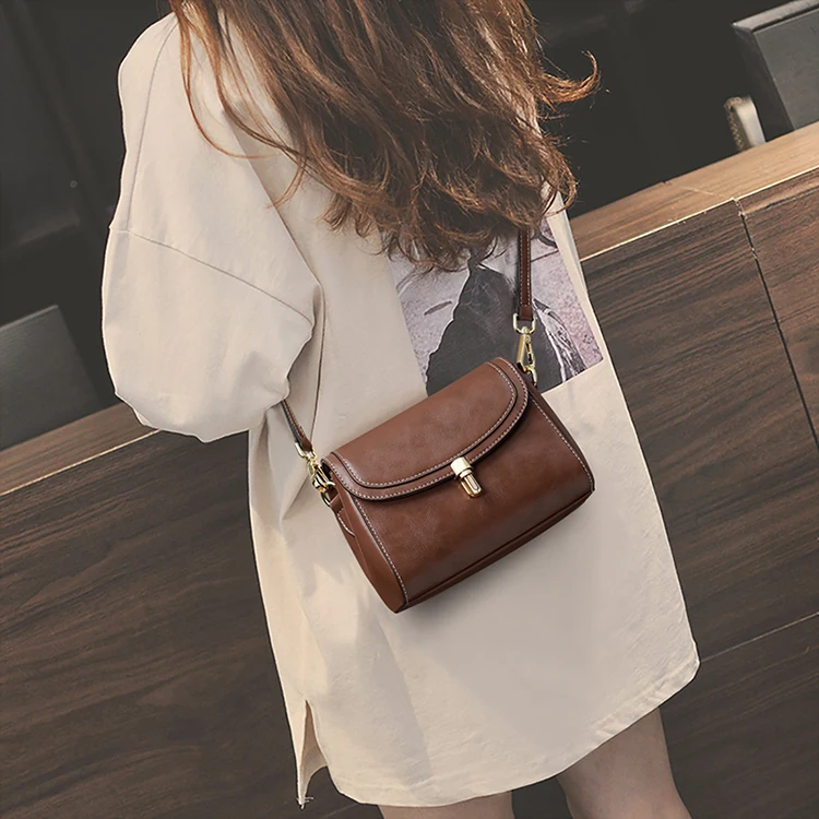 

2021 Viney Fashion Wholesale Custom Logo Vintage Genuine Leather Sling Bags for Women Crossbody Bag, Coffee