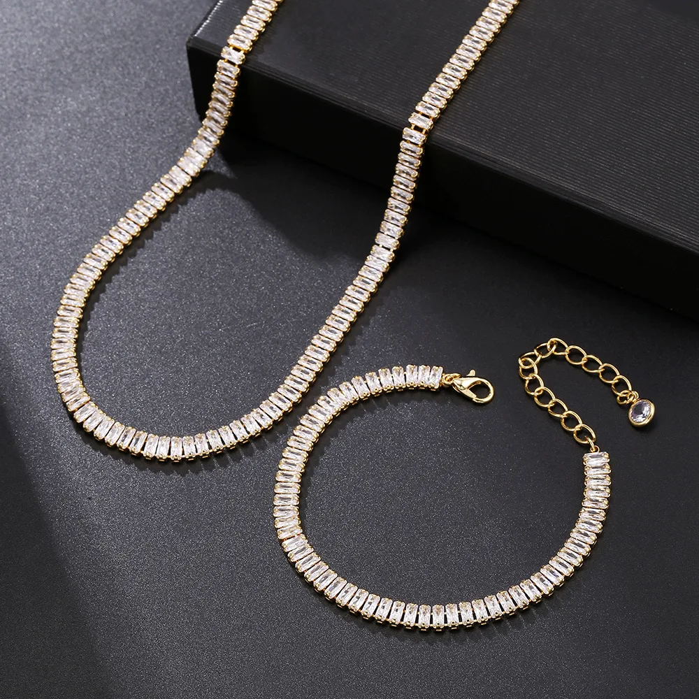 

2pcs set necklaces bracelet set Full drill statement rhinestones necklace bracelet