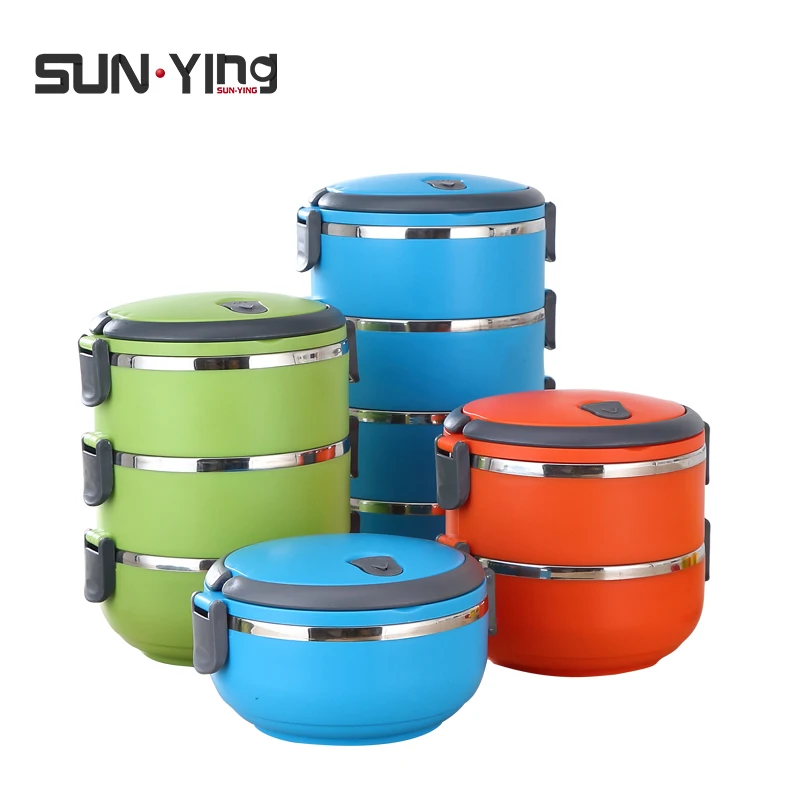 

1 layer Stainless steel 201 lunch box Coloured round tableware food container tiffin box with lids tableware for Adults and Kids, Photo